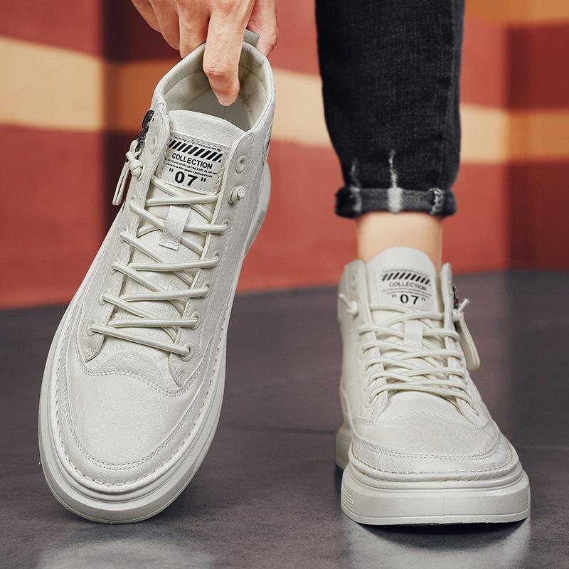 High-top Men's Shoes Autumn and Winter Trendy Zipper Board Shoes Men's Velvet Sports and Leisure Trendy Shoes Students