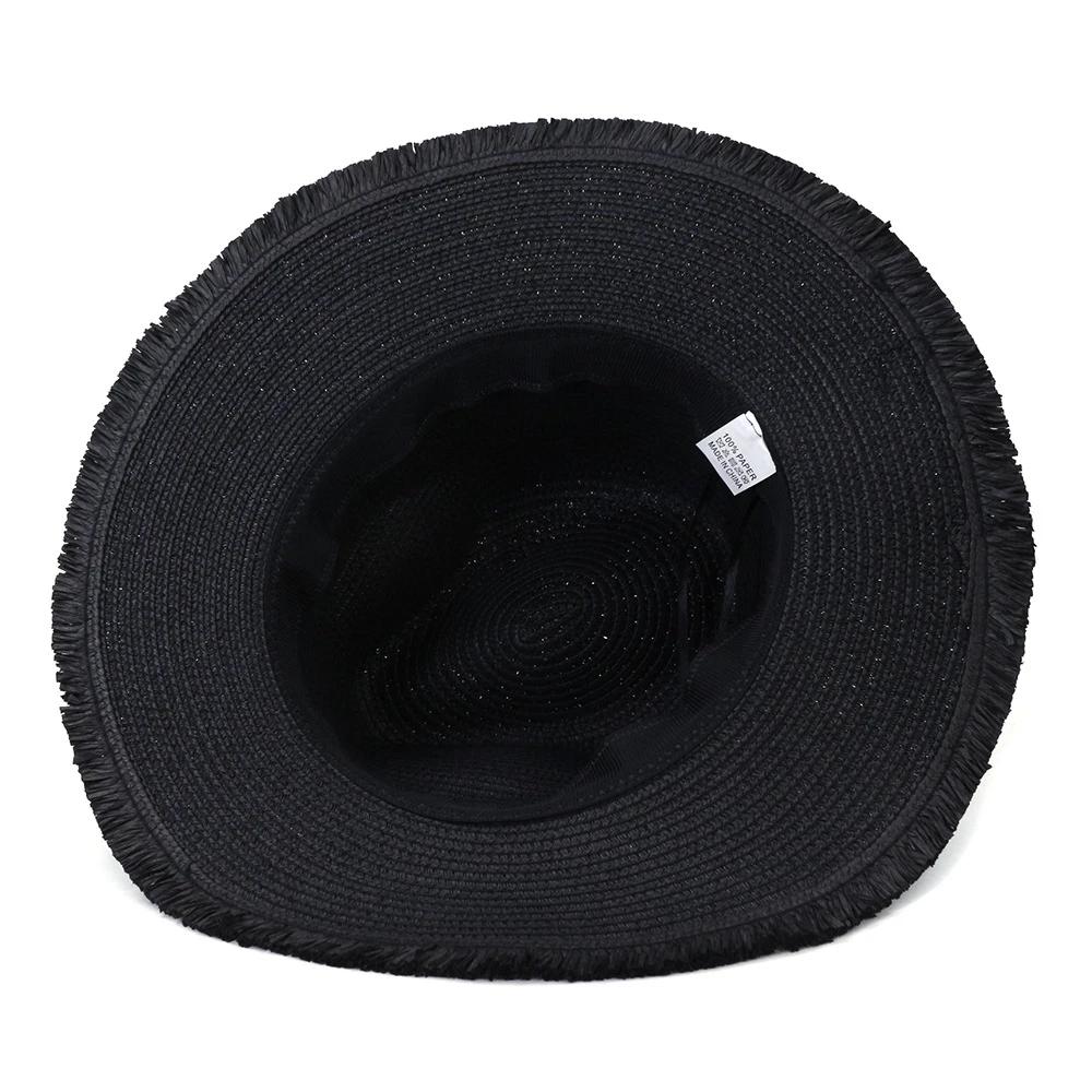 Nuovo Cappello Panama Nero Uomo Donna Estate Spiaggia Ampia Tesa Paglia Sombrero Tesa Grezza Cappello di Paglia Jazz Sombrero Vintage Trilby
