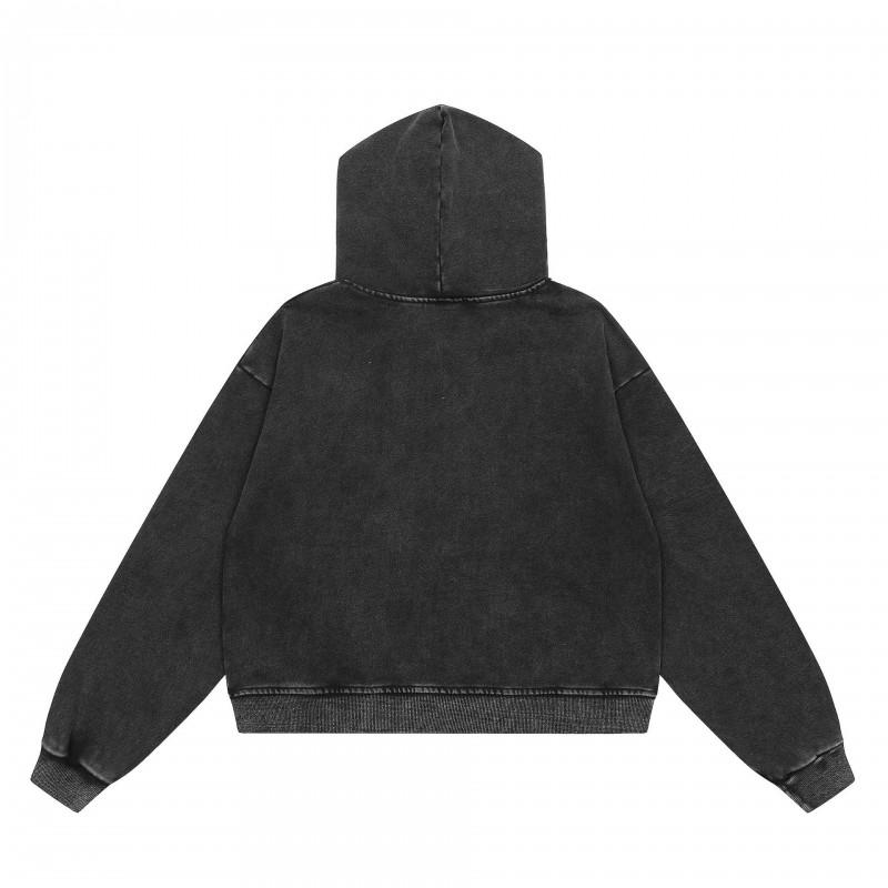 Unisex Oversized Hooded Zip-Up Sweatshirt Vintage American Retro Style Cotton Long Sleeve Casual Top