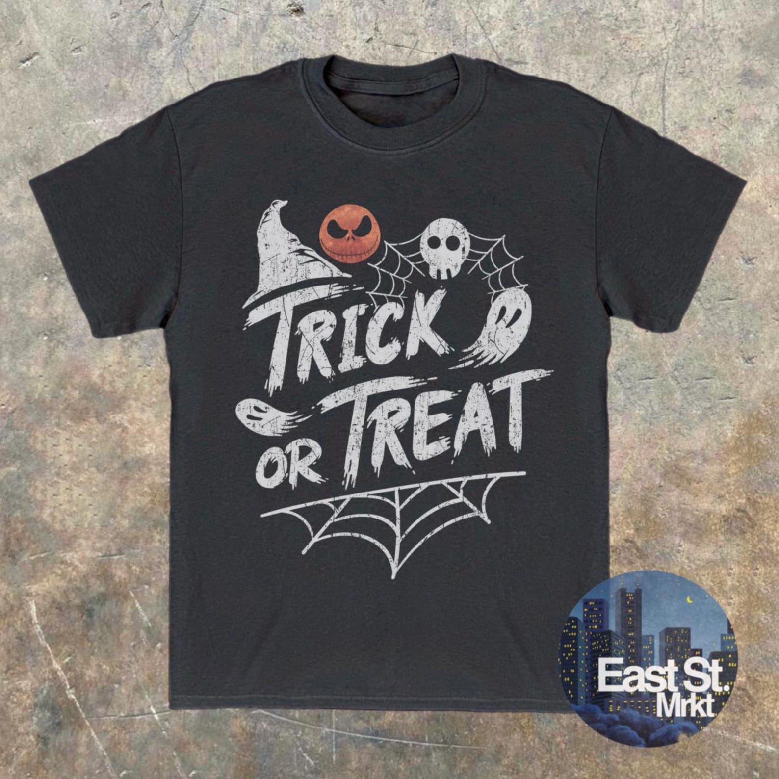 Trick or Treat Halloween Tee: Vintage Nightmare Style Spooky T Shirt XL
