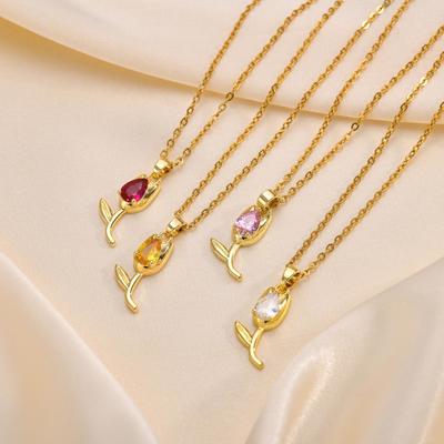 Charms Kristall Tulpenblüte Anhänger Halskette, Minimalistischer Schmuck für Jahrestag Freundin Frauen Weibliche Geschenke