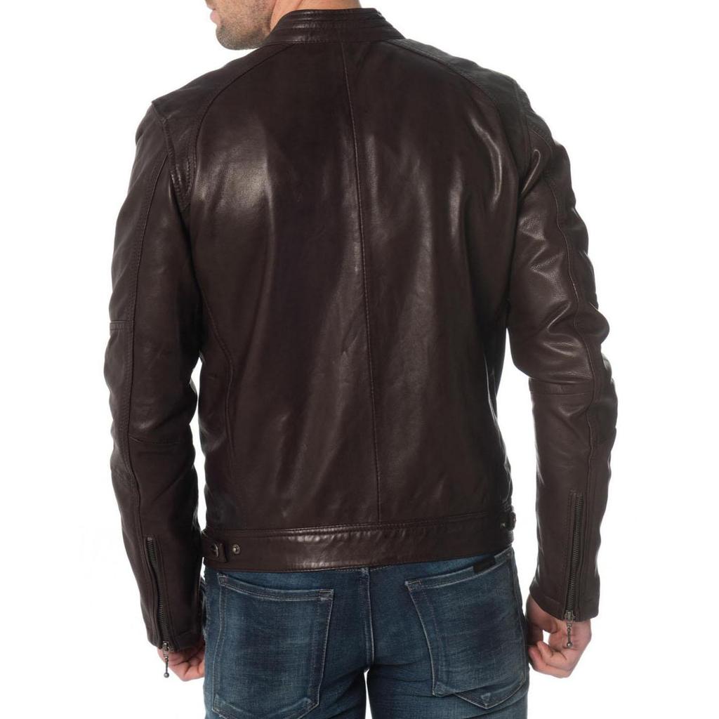 SkinOutfit Men's Genuine Lambskin Brown Leather Jacket Stylish Motorcycle Bomber Biker Outerwear MJ 241
