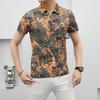 2025 Summer New Retro Trend Men's Full Floral Print Thin Half-Zip Slim Fit Short Sleeve Top