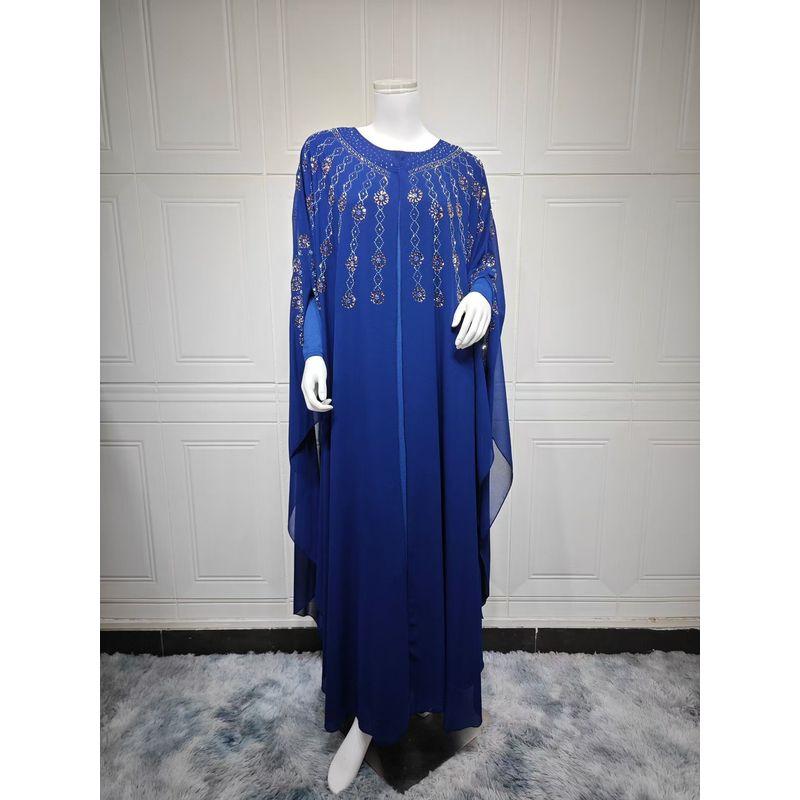 

Middle East Fashion Hot Drilling Dress Two-Piece Diamond Studded Dress Two-Piece Set Blue XL