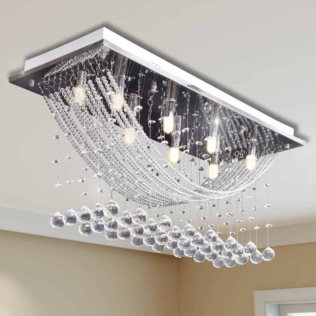 Weiße Deckenlampe mit funkelnden Glasperlen 8 x G9 29 cm silber