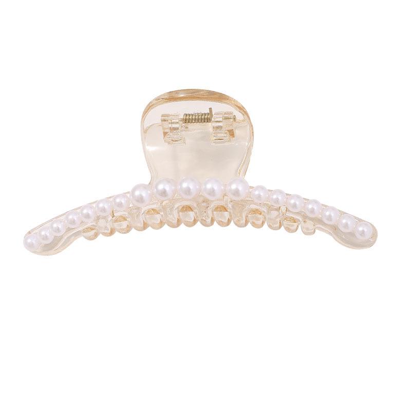 Classy Frosted Hair Clip with Pearls for Women's Hair - Large Shark Design for Back of Head
