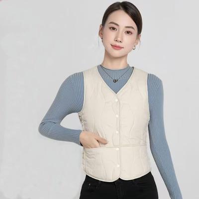 Women's Autumn Winter Lightweight Down Vest V Neck Slim Fit Base Layer Fashionable Warm Waistcoat
