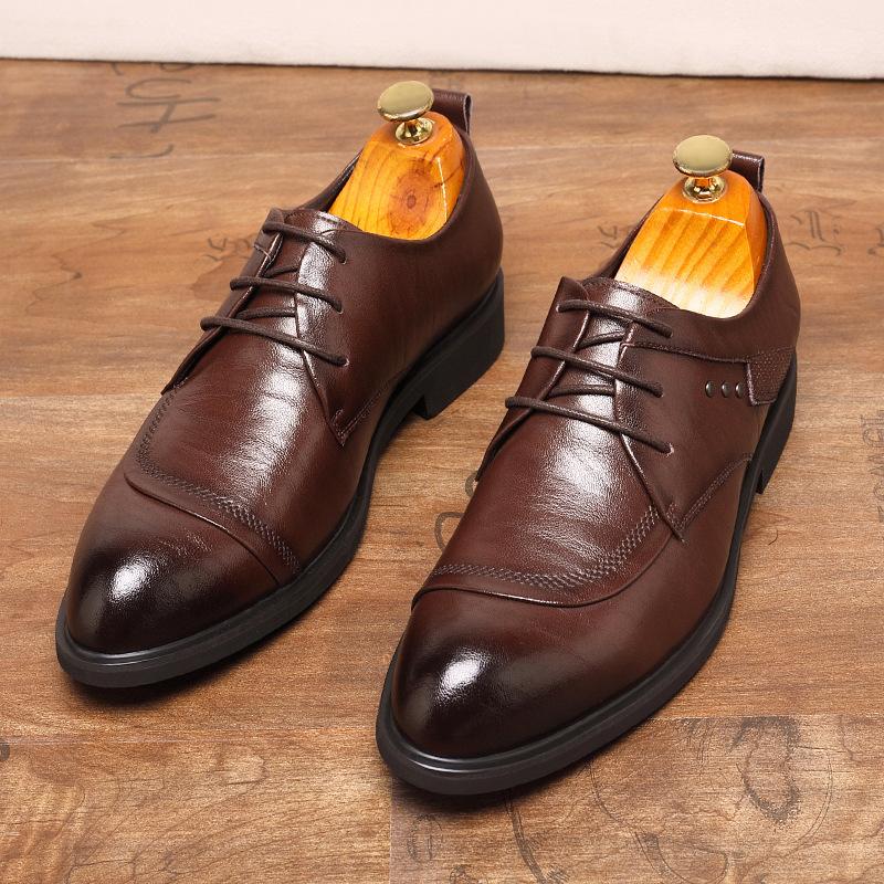 

Деловые туфли кожаные мужские повседневные трендовые на четыре сезона мужские британская и корейская версия остроносые шнуровка кожаные туфли 44 коричневый