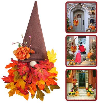 Fall Wreaths for Front Door Gnome Maples Leaf Wreath Thanksgiving Decoration