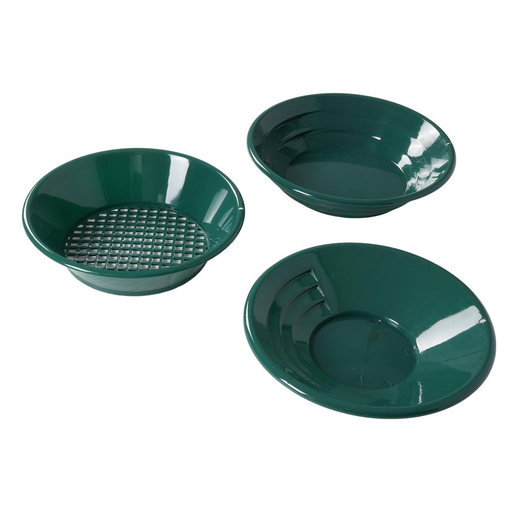 Gold Panning Kit 14 and 15 Inch Round Pan 13.8 Inch Sieve Outdoor Gold Prospecting Collection Tools Green