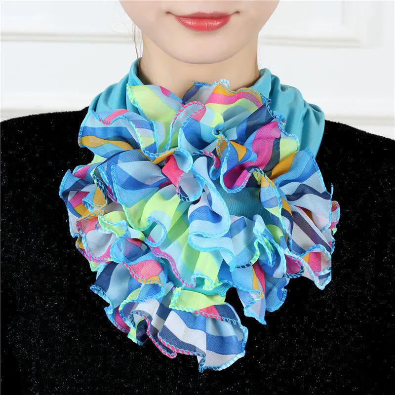 WTEMPO Women's Retro Elegant Fashion Four Seasons Floral Printed Silk Scarves Versatile Casual Detachable Collar Scarves