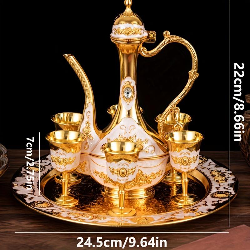 Sada vintage kovové turecké konvice na kávu, sada v evropském stylu, čajová sada 6 luxusních kávových šálků, řemeslný čajový tác a konvice na servírování čaje, kávy a cappuccina