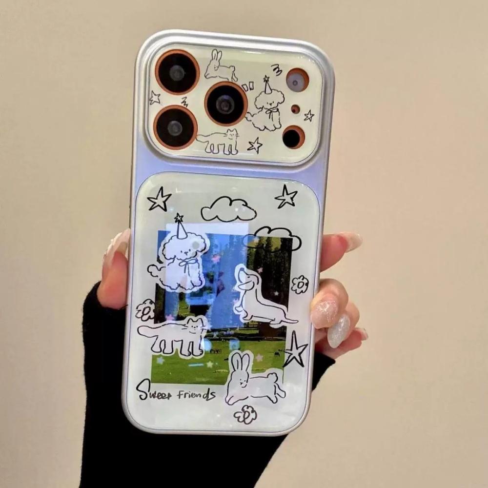 Cute Cartoon Doodle Grass Line Animals Case for iPhone 17 Pro Max 16 Pro New Korean Style Anti Drop Phone Cover