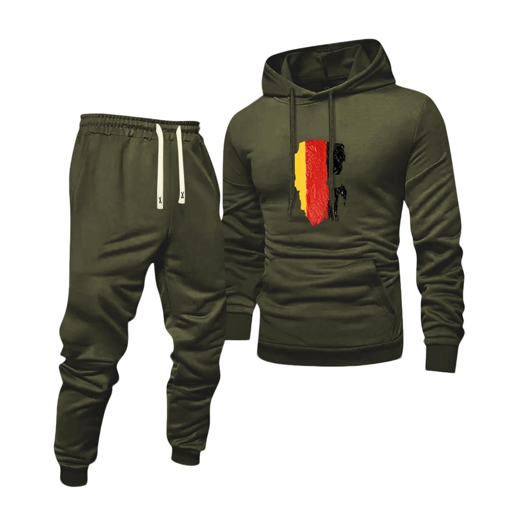 Men's Solid Color Flag Print Hooded Universal Versatile Hooded Sweatshirt Sweatpants Casual Sports Suit