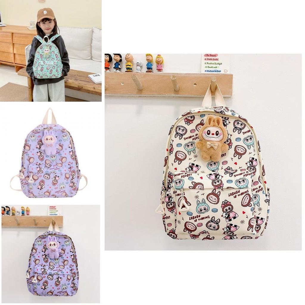 Adorable Labubu Kids Backpack Cute Trendy Preschool Dual Shoulder Bag In Beige Green Black Purple Blue Pink