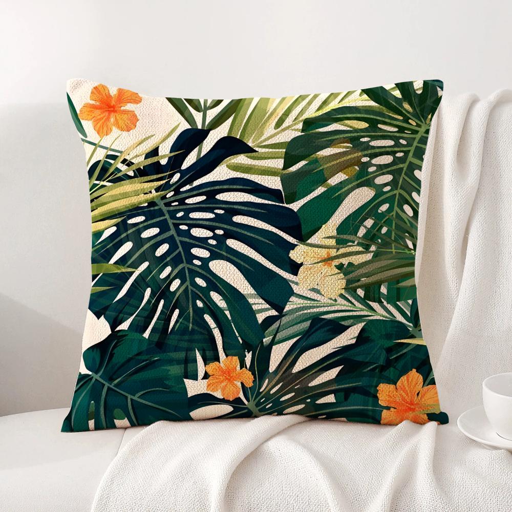 Classic Palm Leaves Cushion Cover Natural Linen Organic Fabric DoubleSided Printing Sofa Home Decor Gift Pillow Cover