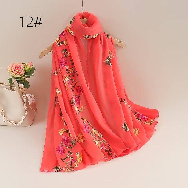 Ethnic Style Embroidered Cotton-Linen Scarf: Thin, Breathable, Fashionable Sun Protection; Wear as Head Wrap or Shawl.