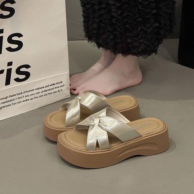 Women's Shoes Summer New Heightened Flat-bottomed Thick One-word Slippers Women 2025 Versatile Casual Sandals Women