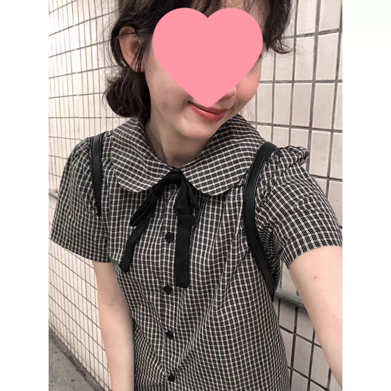 Women s Japanese Academy Plaid Shirt with Doll Collar - Summer Petite Versatile Top XL