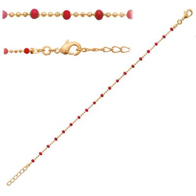 [Q3742] - Golden Red 'Boho' Gold Plated Bracelet (beads) - 18 Cm - 2 Mm