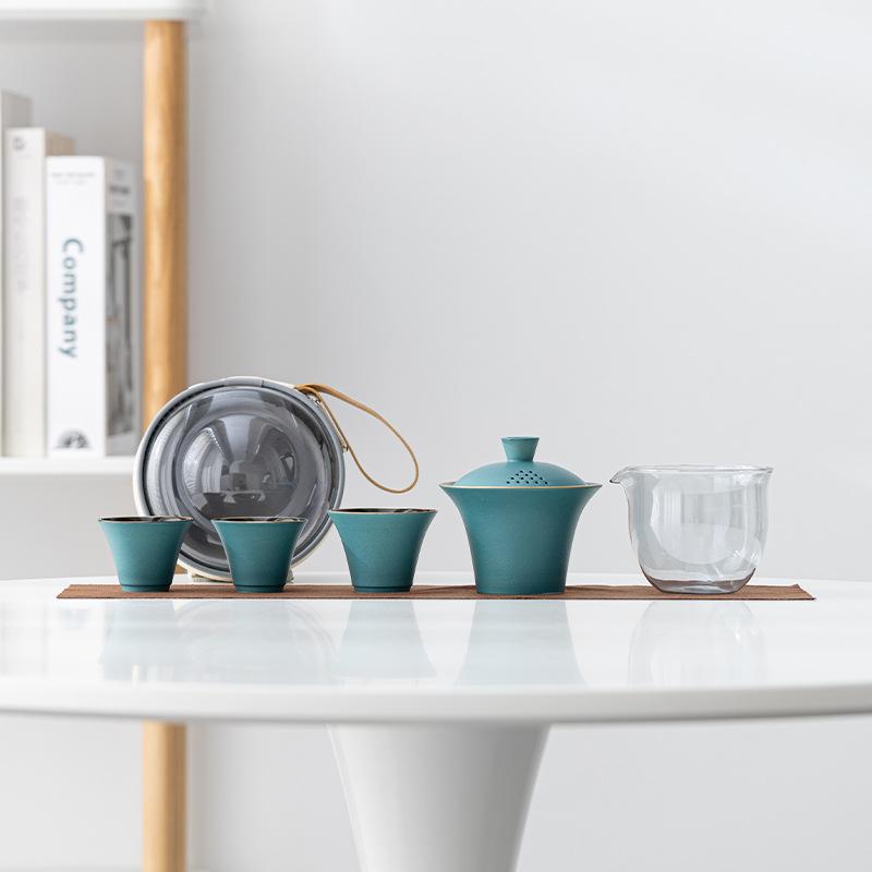 

Portable outdoor ceramic Kung Fu travel tea set gift print to send friends Mid-Autumn Festival express, one pot and three cups