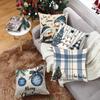 Christmas White and Blue Pillowcase Snowman Snowflake Christmas Decoration Combination Living Room Bedroom Home Cushion Cover