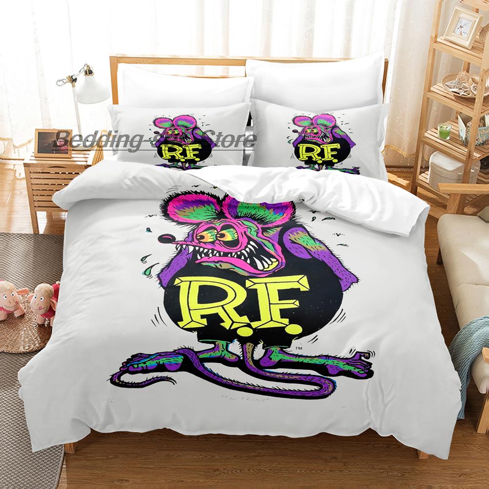 

New Rat Fink Bedding Set Single Twin Full Queen King Size Bed Set Aldult Kid Bedroom Duvetcover Sets 3D Anime Bed Sheet Set EU single(135x200cm)