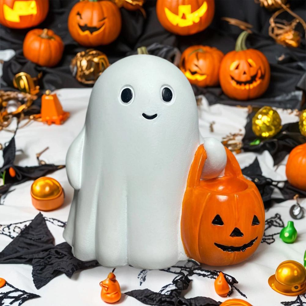 2025 Halloween Ghost Statue Resin Horror Halloween Ornament Ghost Pumpkin StatueHalloween Decorative (with Light/no Light)