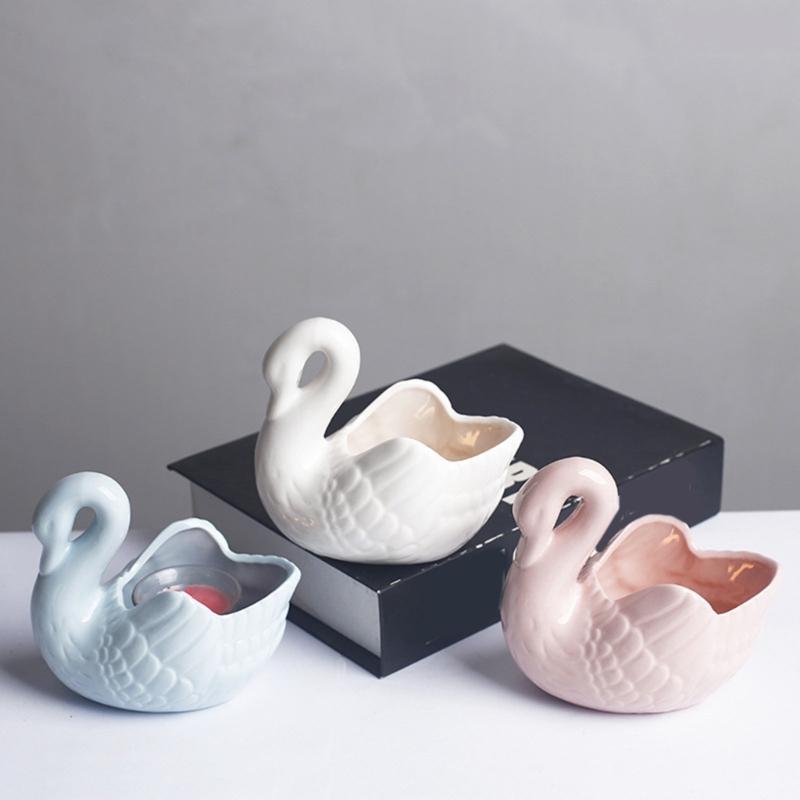 Decorative Ceramic Duck Tealight Candle Holders for Dining Table Centerpieces, Tabletop Small Succulents Planter Pot for Shelf Decors