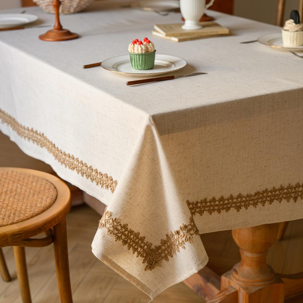 Cotton Linen Tablecloth,Rectangle Tassel,Jute Rope Lace Dust-Proof Table Cover,For Wedding Home Party Dining Banquet Decoration