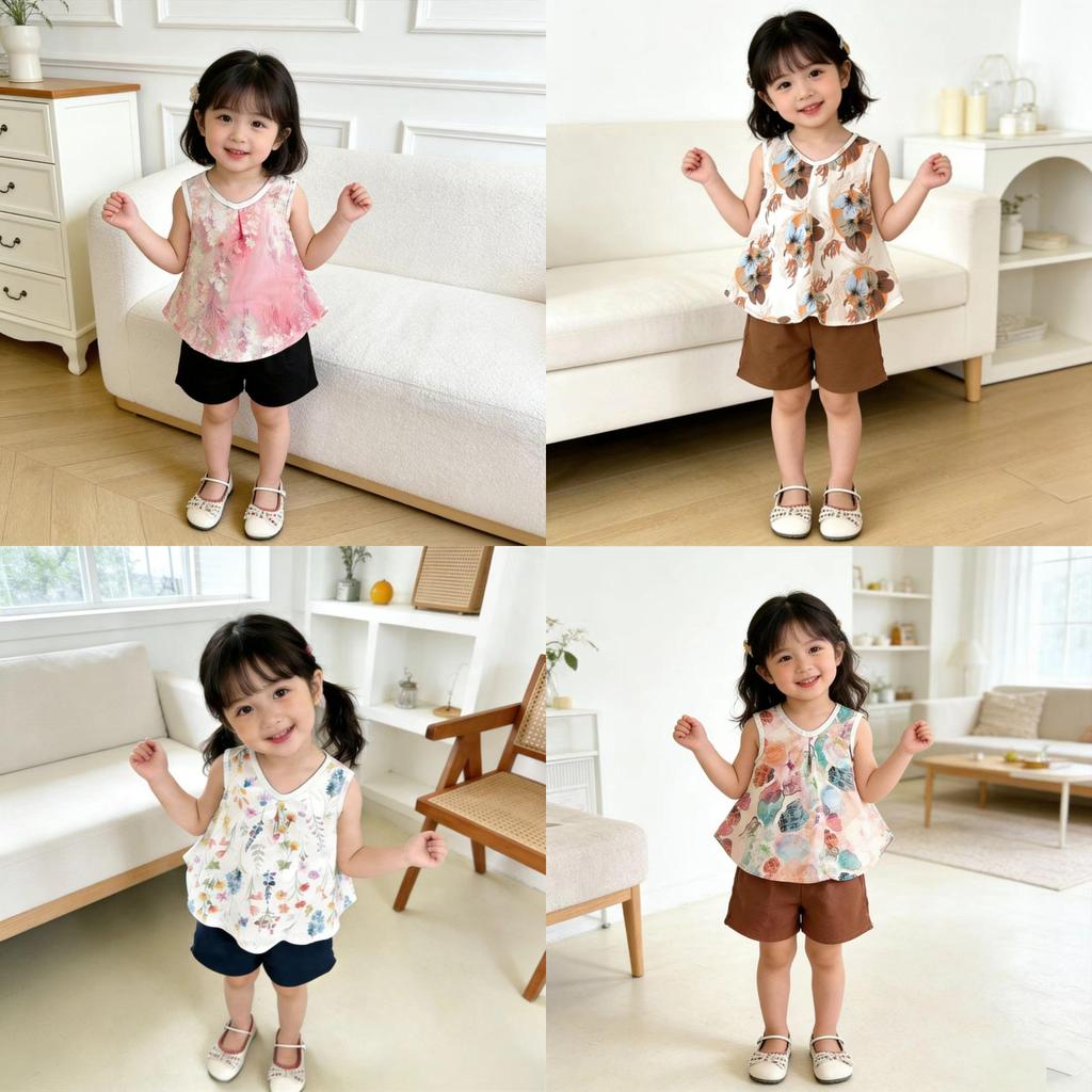 Summer Kids Twopiece Outfit With Floral Pattern Soft Fabric