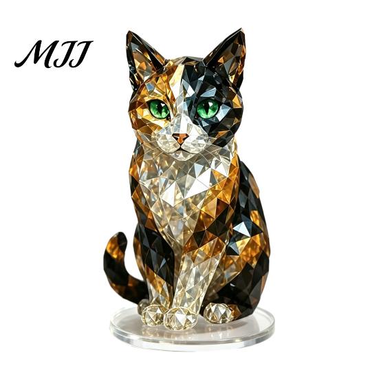 Modern Retro Interior Styling Geometric Faux Crystal Animal Sculpture, Sparkling Acrylic Cat/Owl/Eagle/Dog Statue, Exquisite Sculpture Gifts