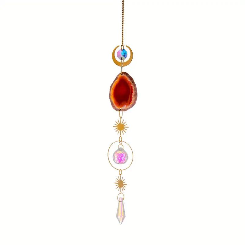 1pc Crystal Suncatcher, Window Hanging Sun Catcher with Prism and Agate Slices, Used for Home Garden Wedding Decoration