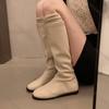 Fashion Comemore Long Boots Women's Shoes 2025 New Autumn and Winter Solid Color Botas Flat Bottom Round Head Knee High Boots for Women