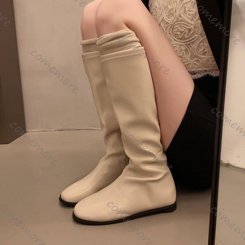 Fashion Comemore Long Boots Women's Shoes 2025 New Autumn and Winter Solid Color Botas Flat Bottom Round Head Knee High Boots for Women