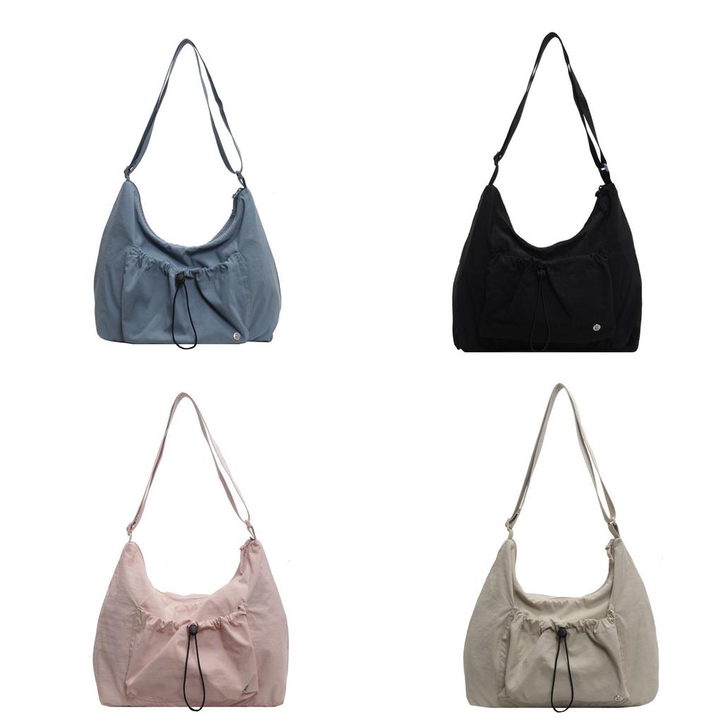 Nylon Shoulder Bag For Women With Wrinkled Dimple Design And Zipper Closure For Casual Travel