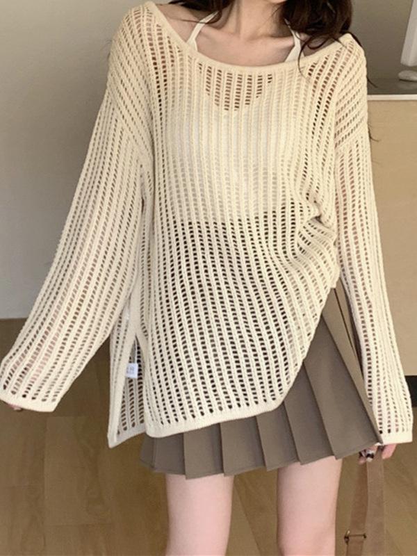 Frühjahr/Sommer 2026 Damen Lockerer Hohlstrick Schlankmachender Pullover mit Sonnenschutz