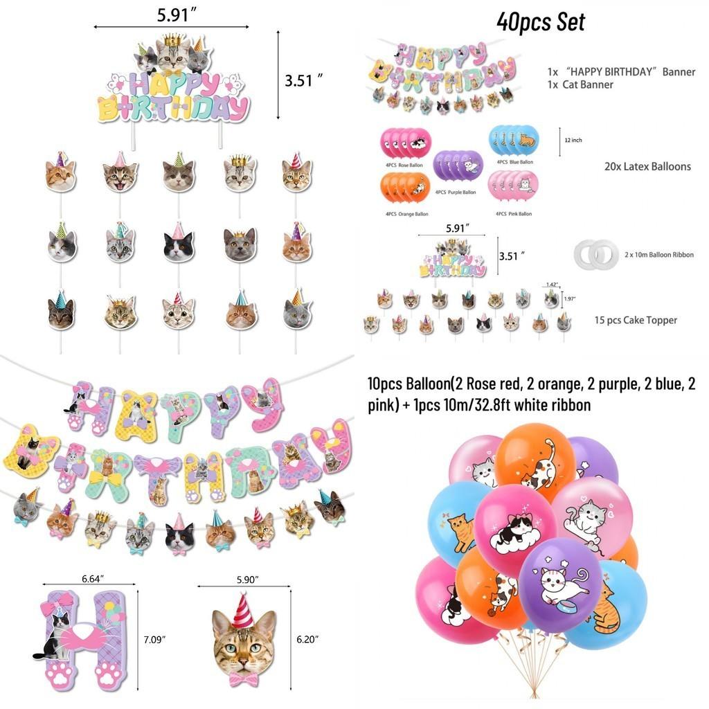 Celebrate In Style With Cat Party Decorations Latex Balloons Banner And Cake Toppers Characters)