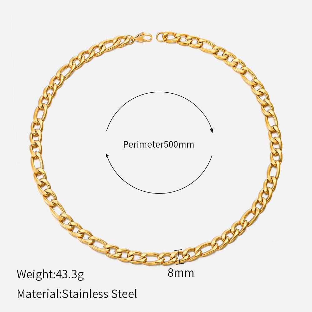 European and American Fashion Niche Design Stainless Steel Necklace Popular Real Gold Electroplated Cuban Chain Women's Necklace