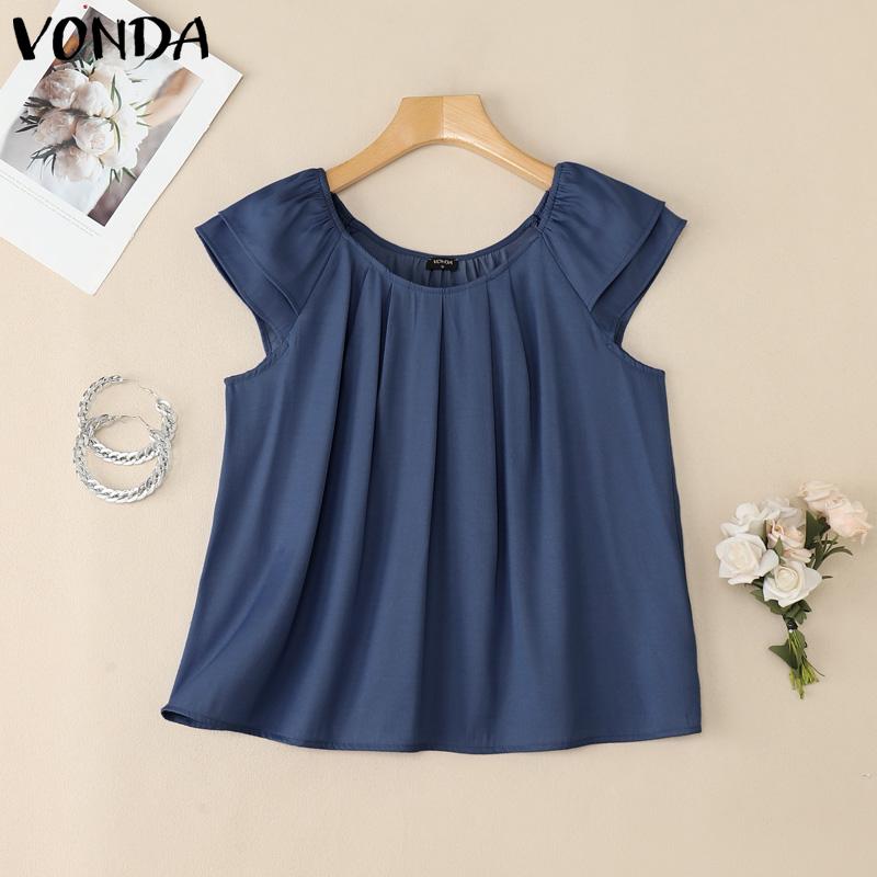ZANZEA Women Short Sleeve Solid Color Ruffled Casual Blouse