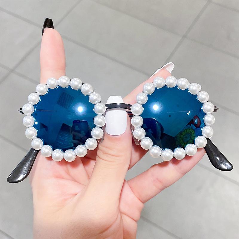 Luxe kinderzonnebril met parelframe Stijlvolle ronde zonnebril met metalen frame Uv400-bril voor kinderenfeest Oculos De Sol