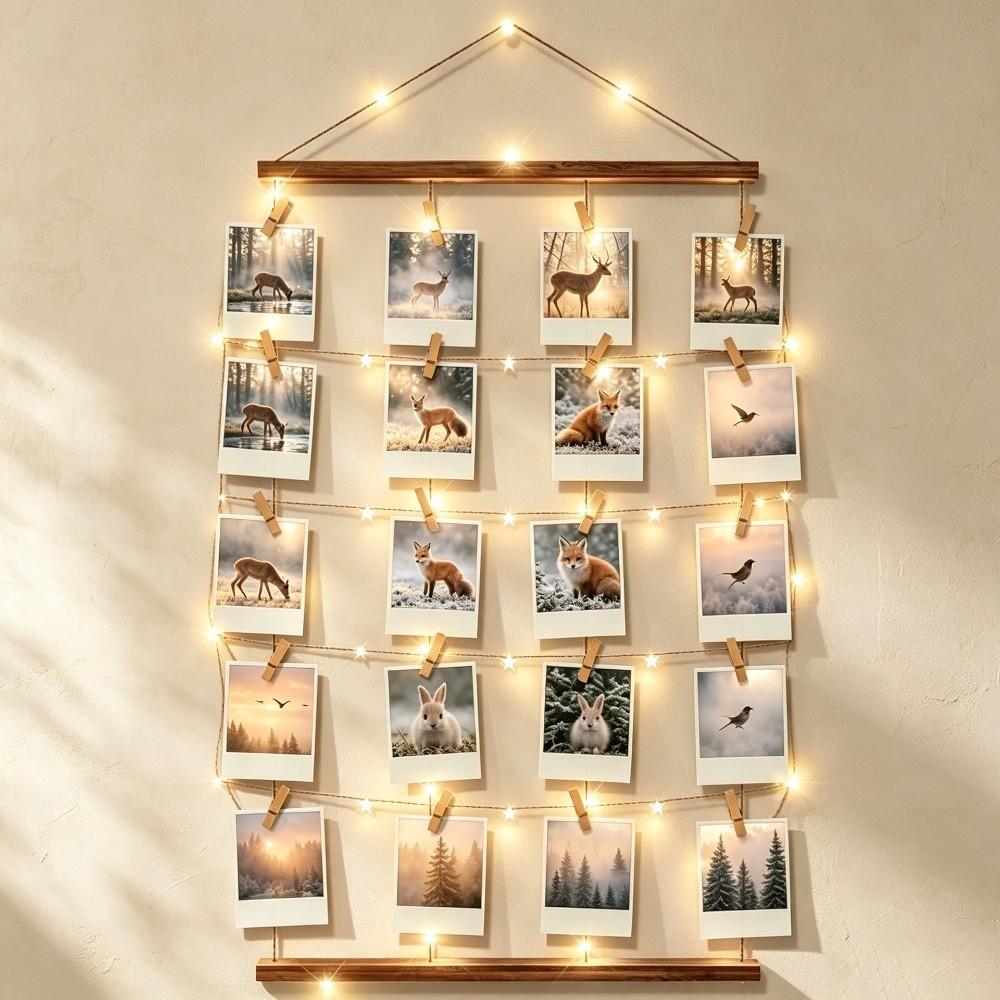 Handcrafted Wooden Hanging Photo Clip Minimalist Photo Collage Frame Office