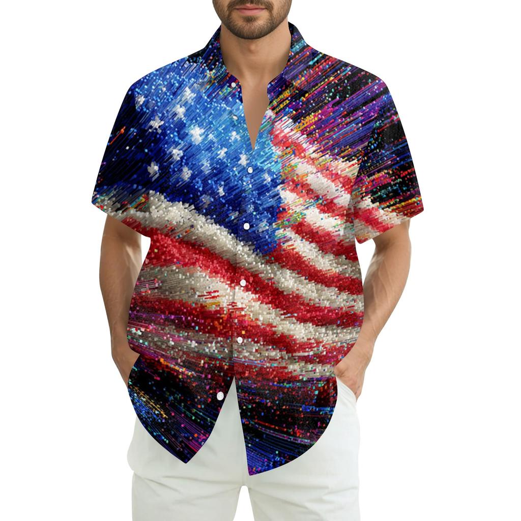 Men's Summer Casual Independence Day Print Short-Sleeve Shirt