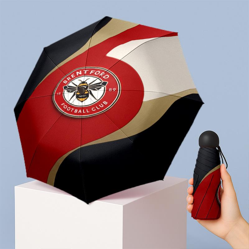 Brentford Football Pattern Printed Mini 5 Folds 8 Ribs Compact Umbrella Windproof Waterproof Lightweight Portable Folding
