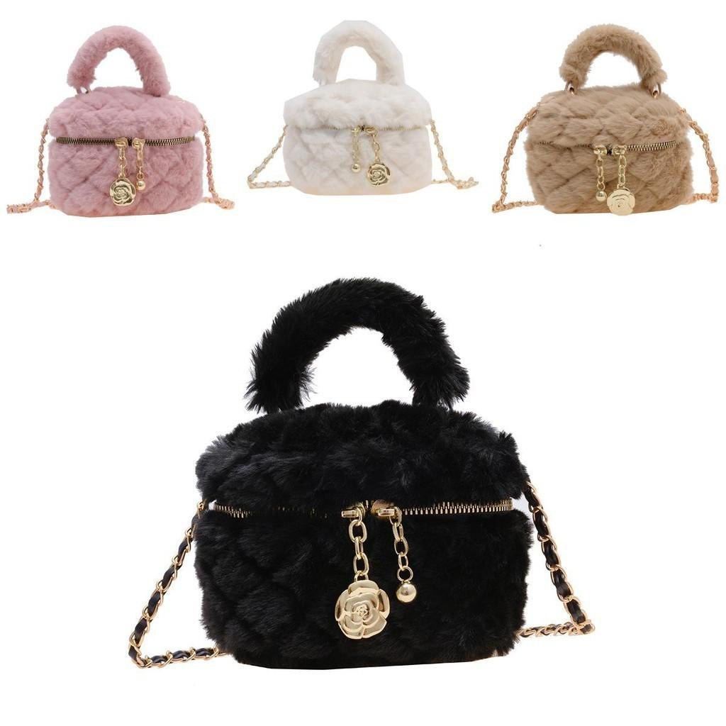 Stylish Mini Plush Handbag For Kids With Trendy Quilted Design Available In Multiple Colors
