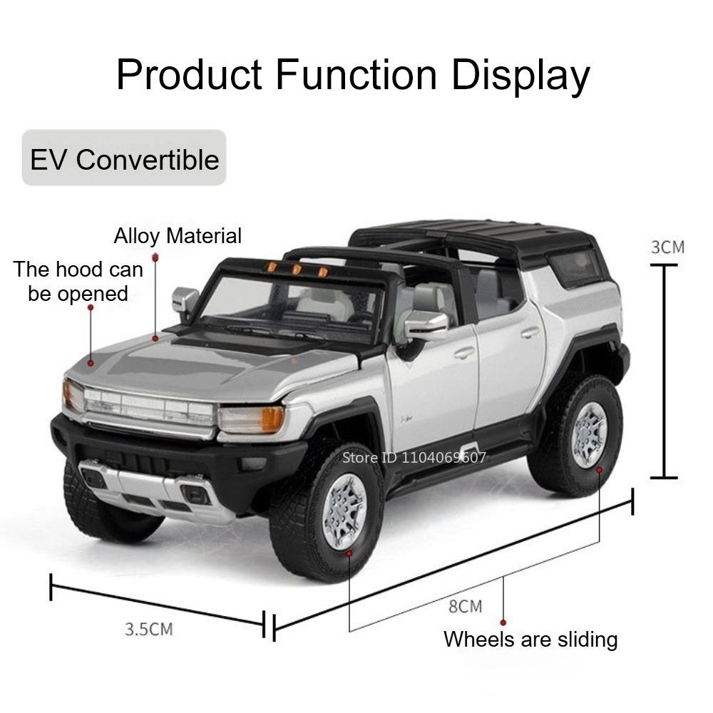 1:64 Scale Model Toy Off-road Cars EV Alloy Diecast Slide Forward Hood Opened Rubber Tires with Acrylic Box Simulation Vehicles