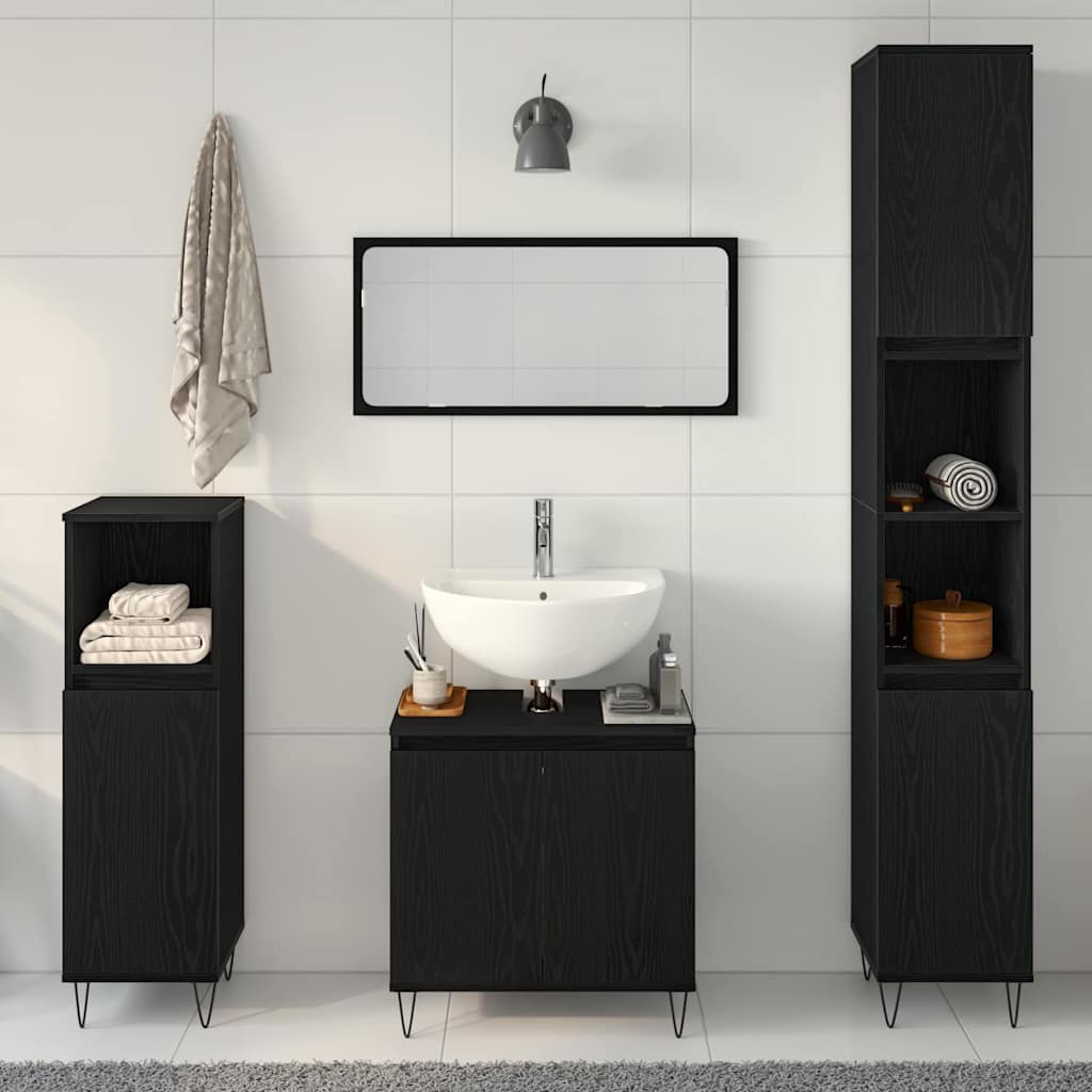 Bathroom Furniture Set 3 pcs Black Oak Effect 30 x 30 x 190 cm