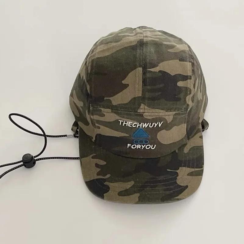 Outdoor Trendy Brand Drawstring Camouflage Flat-brimmed Baseball Cap Showing Face Small Street Casual Versatile Letter Sun Hat