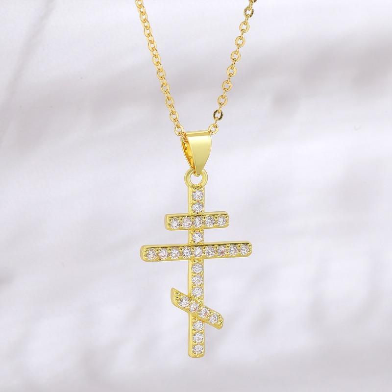 Fashion Orthodox Cross Pendant Necklace for Men - Zirconium Small-Size Exclusive Collar Chain