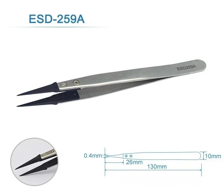 6PCS Watch Hands Installation Work Tweezers Straight Elbow Handle Stainless Antistatic Plastic Tweezers ESD-259 ESD-259A ESD-7A